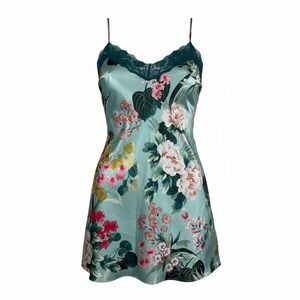 Lilac London Floral Satin Lace Trim Cami Slip Nightgown Lingerie XL